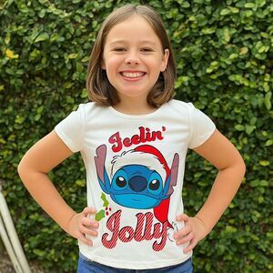 Disney Girls Shirt Top Stitch "Feelin' Jolly" Christmas Cream/Off White Size 7/8